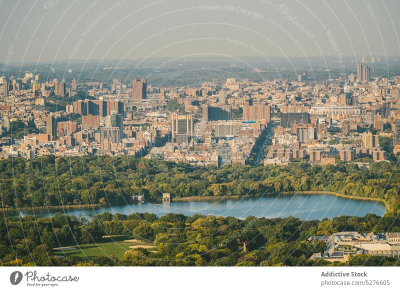 Amazing view on park with river in center of city downtown famous water architecture sightseeing megapolis infrastructure new york usa united states america