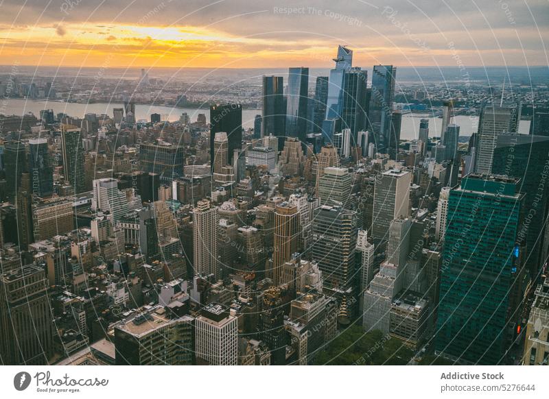 Cityscape with river between modern skyscrapers building city town megapolis tourism downtown urban central new york usa united states america landscape tower