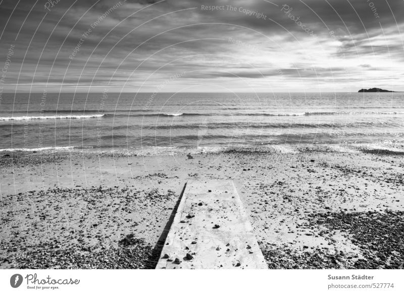 FUSH! Landscape Sky only Sun Beautiful weather Waves Coast Beach Ocean Cold Island Ireland Footbridge Stony Sunlight Black & white photo Exterior shot Deserted