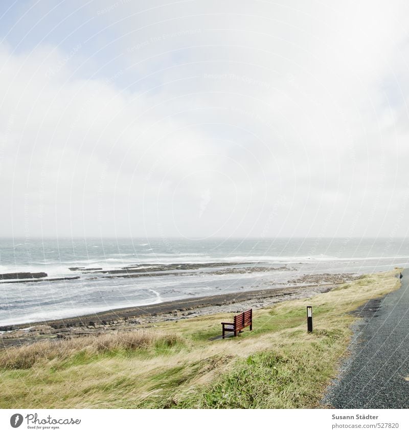 Bench with view Nature Clouds Meadow Waves Coast Observe Freedom Loneliness Atlantic Ocean sea noise Ireland Colour photo Exterior shot Day