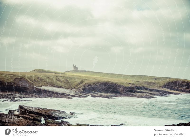 creepy castle Nature Landscape Clouds Storm clouds Autumn Weather Rock Waves Coast Ocean Threat Ireland Castle Haunted castle Creepy Steep Colour photo