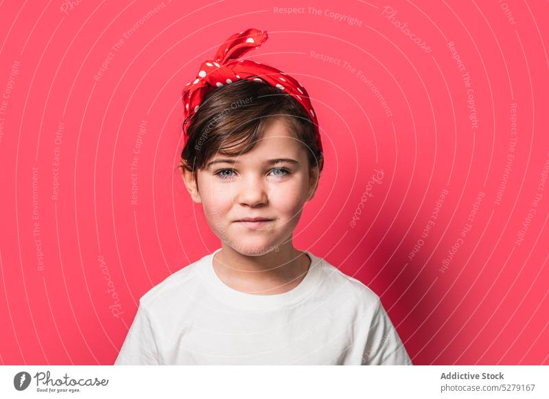 Cute girl with headband in studio portrait power polka dot sweet appearance studio shot cute smile adorable kid child colorful funny positive energy right style