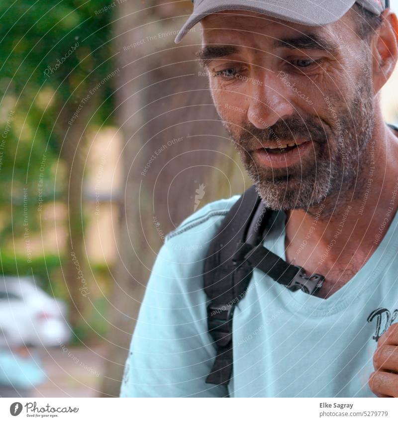 Men portrait look down Human being Close-up Face Adults Exterior shot Shallow depth of field Masculine Colour photo Facial hair