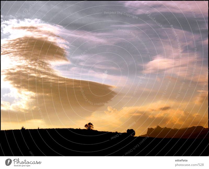 Evening in the Rioja wine region (Spain) Clouds Back-light Mountain Landscape