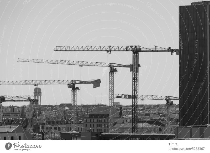 eternal construction site Berlin Kreuzberg b/w Crane cranes Construction crane bnw Black & white photo Downtown Capital city Town Exterior shot Day Deserted