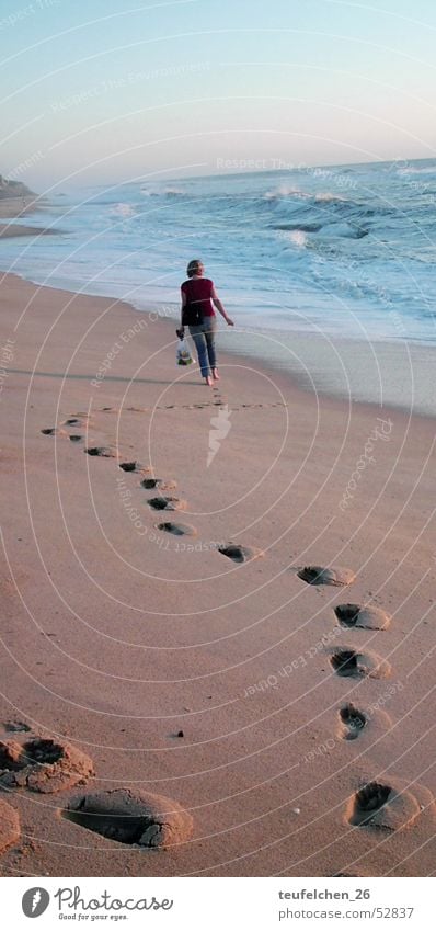 Walk by the sea Ocean Beach Footprint Coast Portugal Loneliness Waves To go for a walk Sand Water Sadness Barefoot