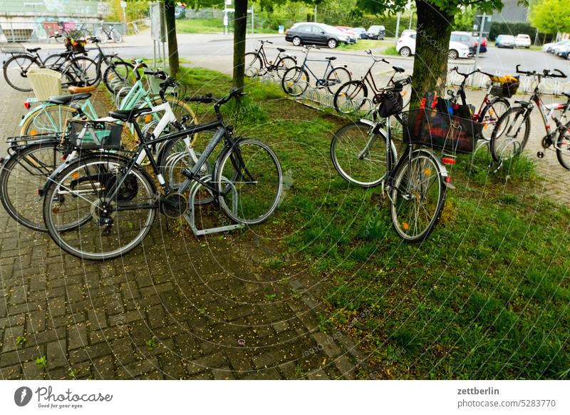 Bicycle parking Brieselang downtown Kiez Life Light Places Shadow Town city district street photography City trip Scene scenery daily life urban Suburb dwell