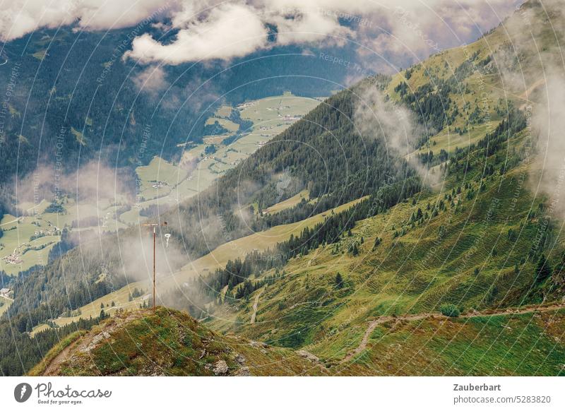 South Tyrolean mountain landscape with green meadows, paths and clouds mountains Green Clouds Valley off Hiking height wanderlust Mountain Landscape Nature Alps