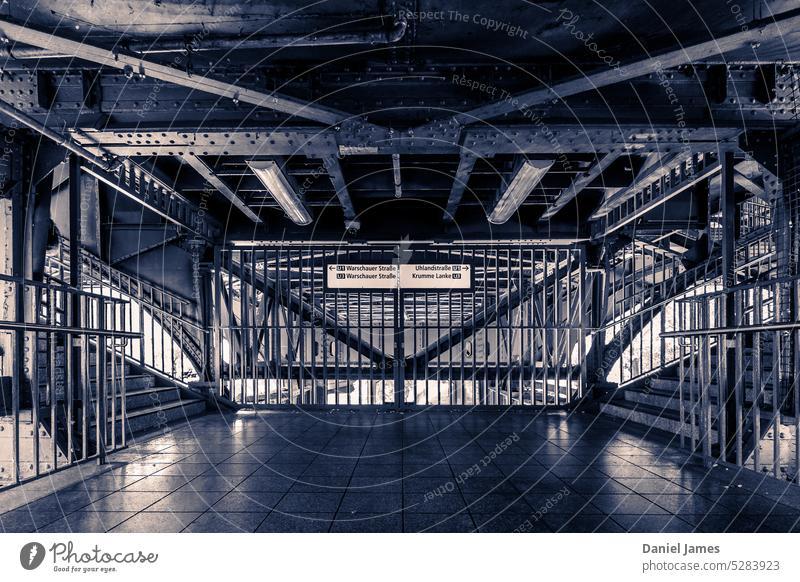 Under the U Bahn ubahn railway u-bahn Berlin Germany Architecture Commuter trains structure Steel Infrastructure Stairs Deserted Industrial Raw Exposed Station