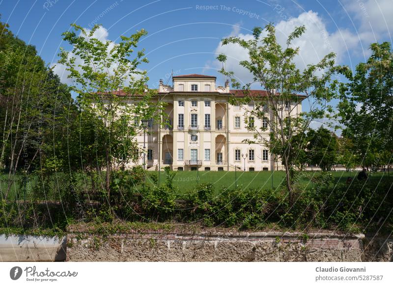 Historic Villa Alari at Cernusco sul Naviglio, Milan, Lombardy, Italy, along the cycleway of canal Martesana architecture building color day Europe exterior