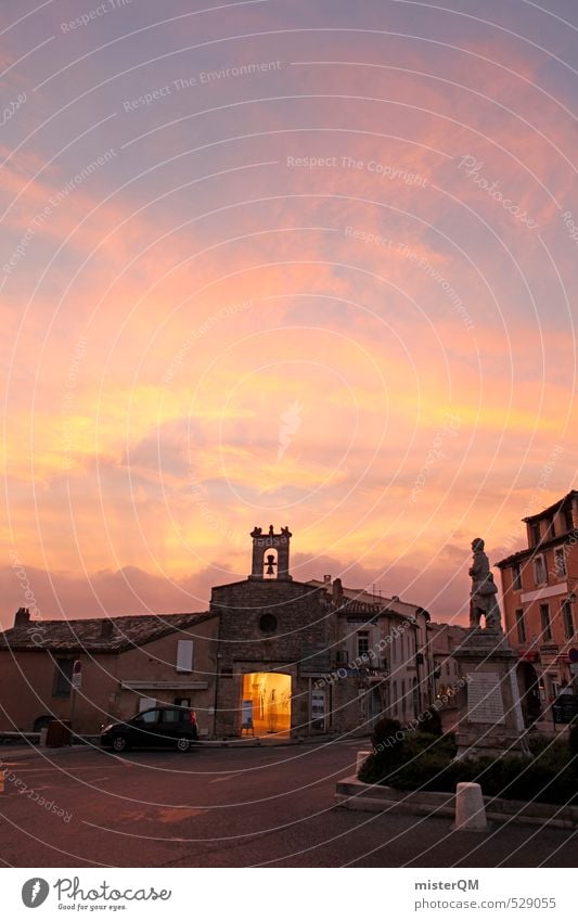 French Style XXXV Art Esthetic Contentment Marketplace Sky Romance Dreamily Gordes France Idyll Peaceful Village Small Town Pink Traffic circle Colour photo