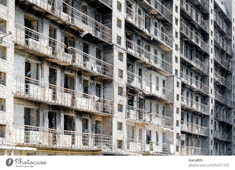 destroyed and burned houses in the city Russia Ukraine war Donetsk Kherson Kyiv Lugansk Mariupol Zaporozhye abandon abandoned attack bakhmut blown up