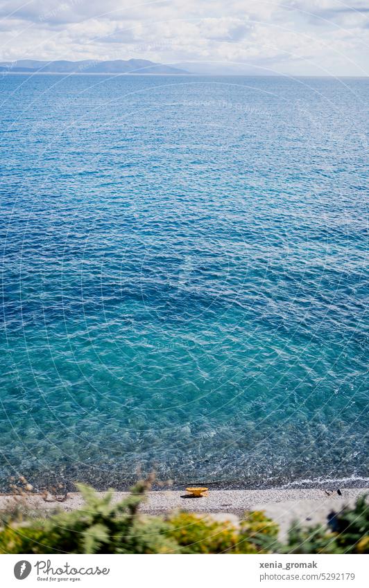 blue sea Mediterranean sea Summer Ocean Water coast Beach Sky Waves Exterior shot Beautiful weather Sun Horizon Tourism Nature Greece Day Blue Sunlight Island