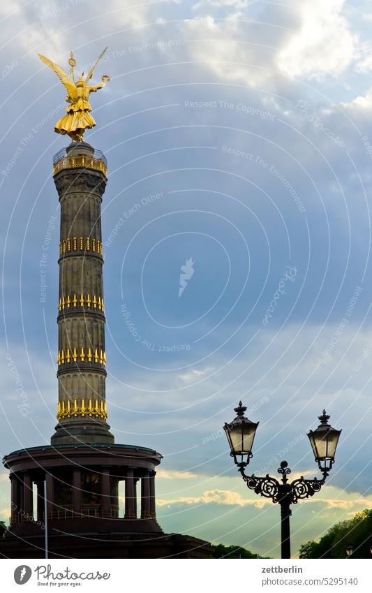 Golden lion with lantern Evening Tree Berlin leaf gold Monument Germany Twilight else Closing time Figure Goldelse victory statue big star Capital city Sky