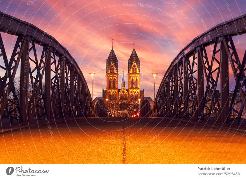 symmetry Freiburg im Breisgau Tourism Sightseeing City trips Wiwili Bridge blue bridge heart of jesus church travel Landmark Tourist Attraction Illuminated