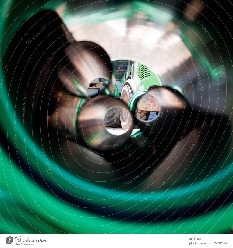 construction Construction site Industry Pipe Excavator Exceptional Round Green Perspective Change Colour photo Exterior shot Close-up Abstract Deserted