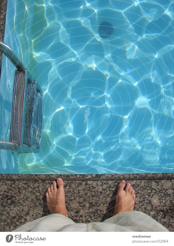 marginal shape Swimming pool Side Stupid Stand Edge Water Basin Blue Ladder Think Feet Wait Swimming & Bathing