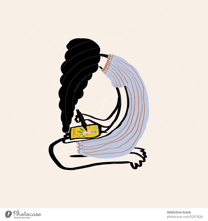 Vector illustration of woman drawing in sketchbook vector artist picture artwork cartoon talent dress romantic stripe creative design inspiration pen lonely