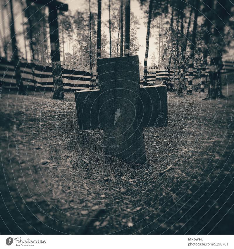 A grave Tombstone Death Grave Exterior shot Deserted Black & white photo Grief Stone Dark Transience Sadness Eternity Pain pass away Old Past Calm Cemetery End