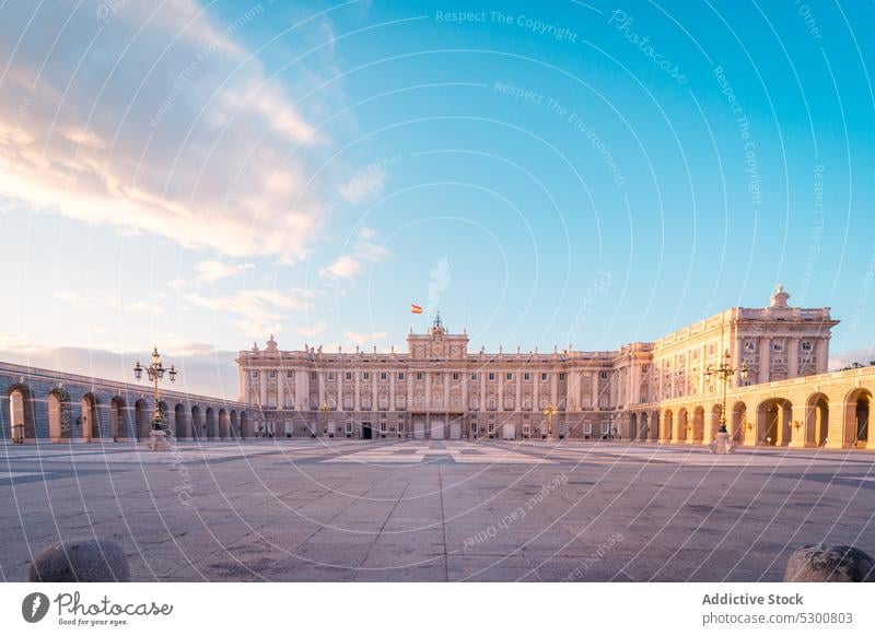 Majestic palace with columns and arches architecture historic building passage exterior sightseeing city arched madrid spain heritage culture facade old