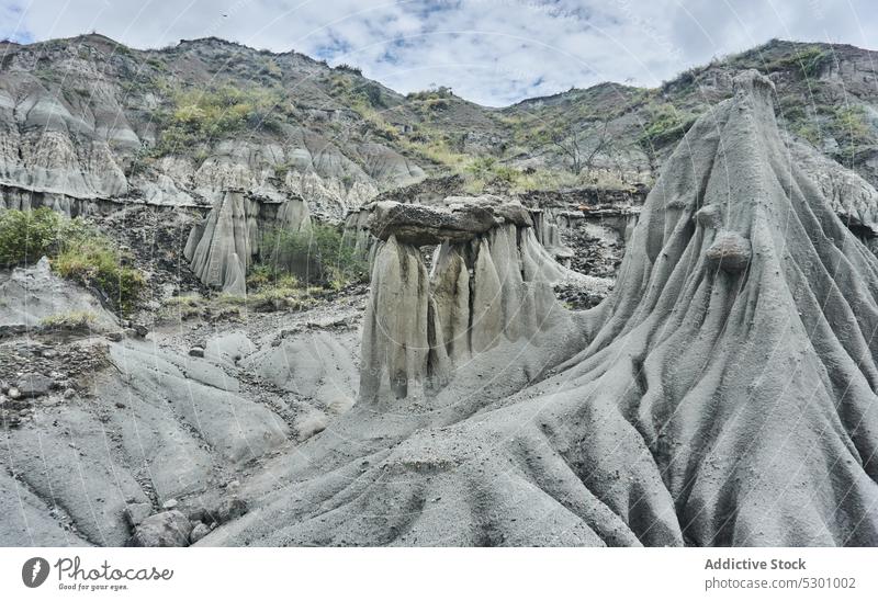 Rocky formations in mountainous canyon rock stone sand desert tatacoa colombia majestic landscape nature wild sandstone rocky rough massive uneven surface high