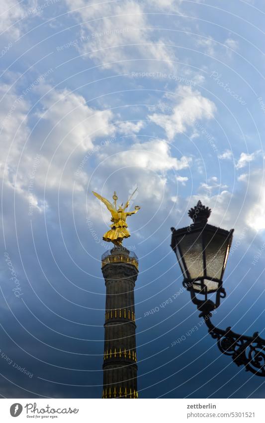 Golden lion with lantern Evening Tree Berlin leaf gold Monument Germany Twilight else Closing time Figure Goldelse victory statue big star Capital city Sky