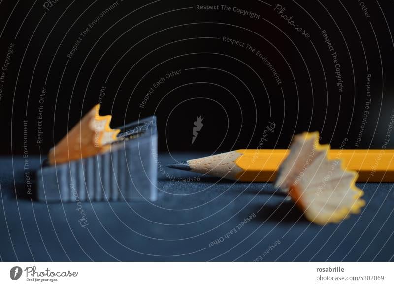 Comparison | pencil and sharpener Pencil Pencil sharpener peak Wood shavings spaene Point Sharpener Stationery Office Inspiration Academic studies Idea Orange