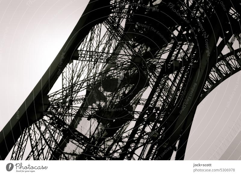 gray in gray | detail from Eiffel Tower eiffel tower Architecture Construction iron lattice tower World heritage Paris France Monochrome Historic Detail