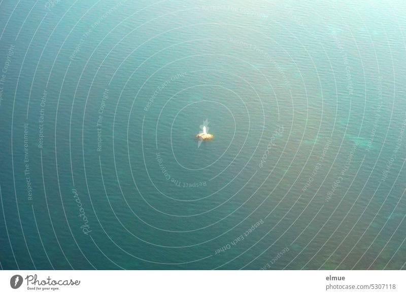 Needle in haystack I small island with lighthouse in Mediterranean Sea seen from airplane Island Lighthouse Beacon Ocean Mediterranean sea Approach to Elba