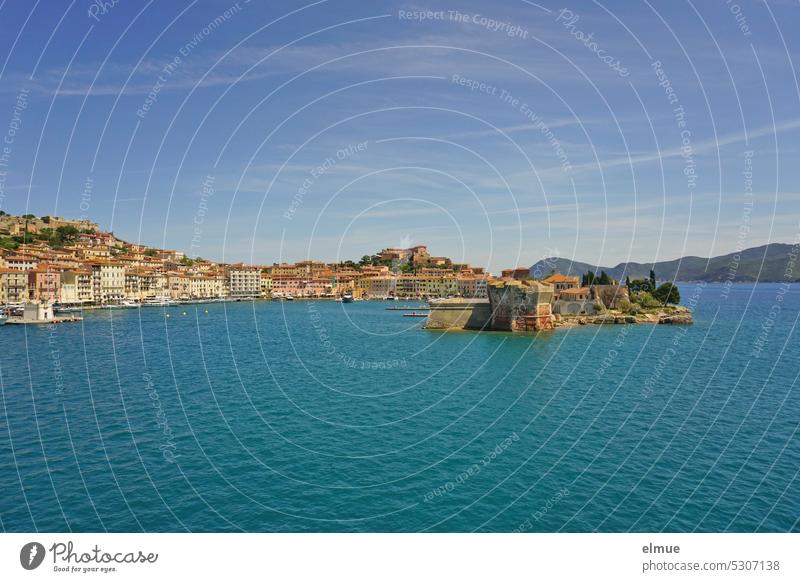 View of Portoferraio on Elba from the sea portoferraio Capital city Island Architecture Italy Province of Livorno Tuscany Mediterranean sea Thyrrenian sea Water