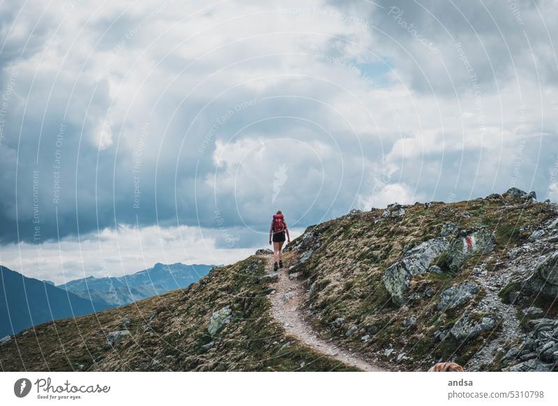 Hiker in the mountains hike Landscape Hiking Nature Adventure High mountain region Mountain Exterior shot Vacation & Travel Hiking trip Tourism wanderlust