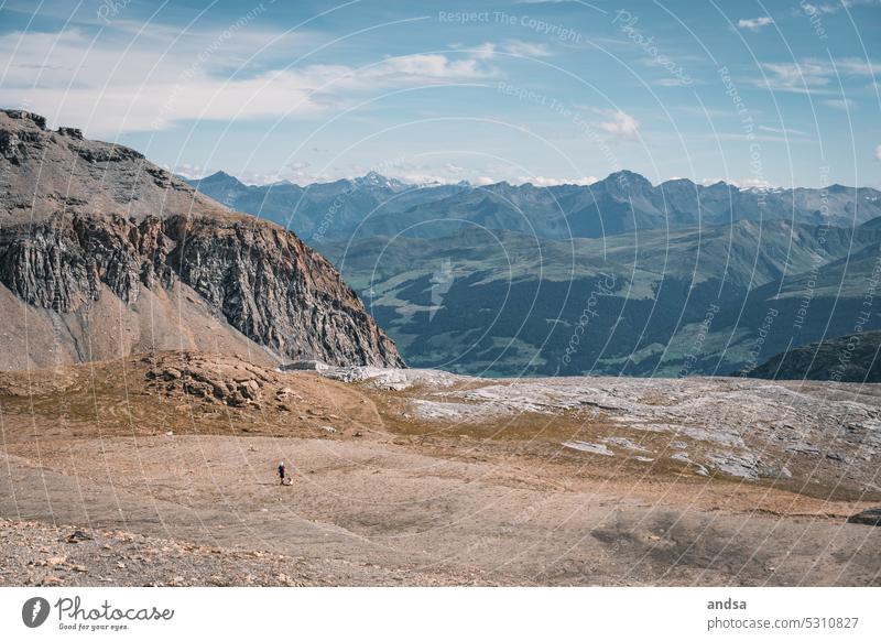 Man with dog in the mountains hike Landscape Hiking Nature Dog Adventure High mountain region Mountain Exterior shot Vacation & Travel Hiking trip Tourism