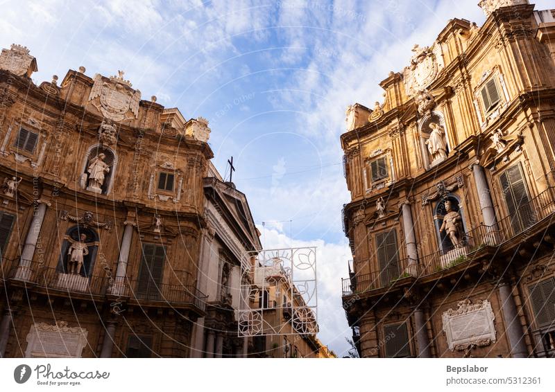 Building of the Quattro Canti square at sunset, Palermo statue palermo italy baroque sicily exterior historic old historical mediterranean sculpture urban