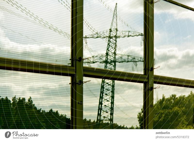 high-voltage line Sky high voltage High voltage power line Light left Pole Shadow Summer stream Electricity pylon Connection cloud Transmission lines Train path