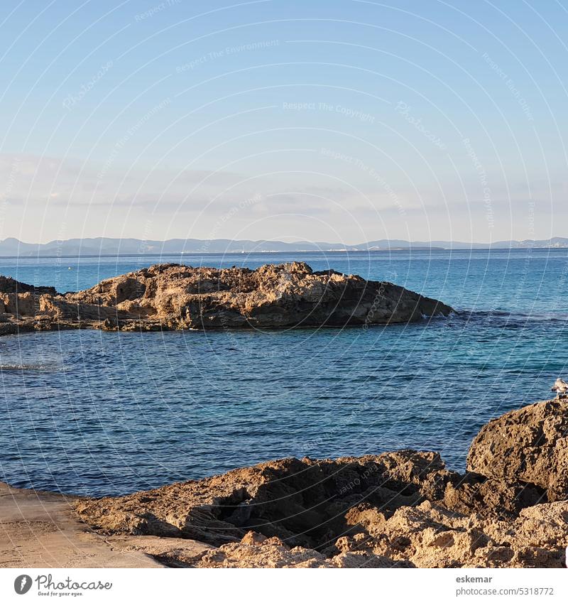 Formentera Es Caló, view over the Mediterranean Sea to Ibiza Summer Day Exterior shot Colour photo Vacation & Travel Ocean Tourism coast Deserted