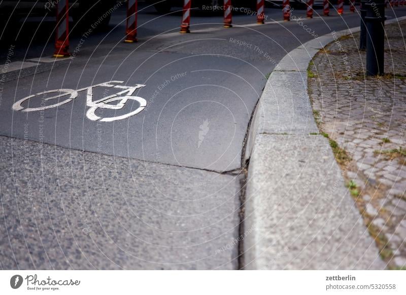 cycle path Turn off Asphalt Lane markings Driving Bicycle Cycle path holidays locomotion Main street Clue edge Curve Line navi Navigation Orientation Wheel