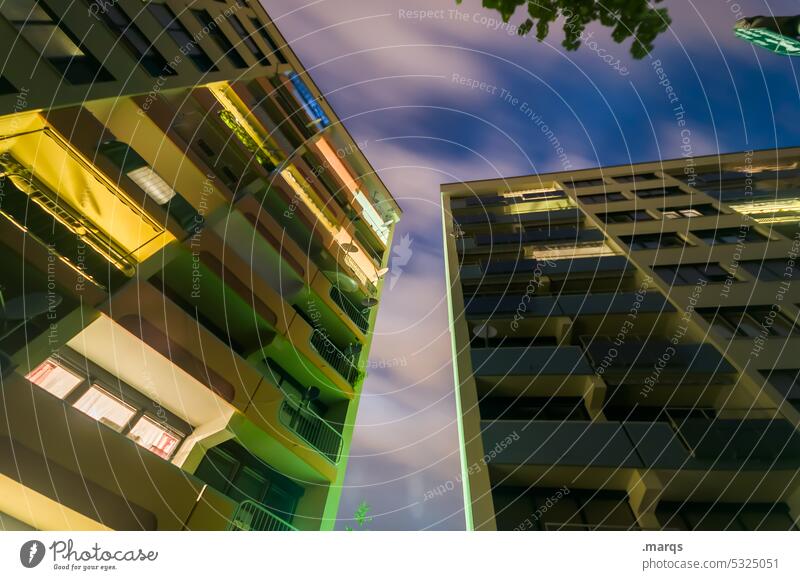 Residential houses at night Architecture Facade Night Real estate market Apartment house Building Living or residing Town Inhabited