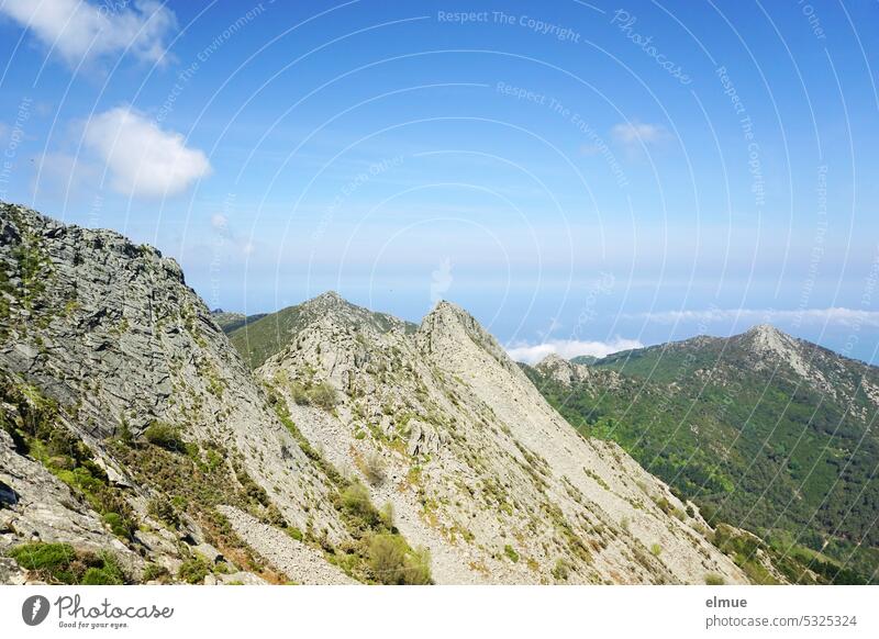 View from Monte Capanne to Elba, clouds and the Mediterranean Sea mountain mountain massif outlook Blog Granodiorite stone mountain hiking Fear of heights