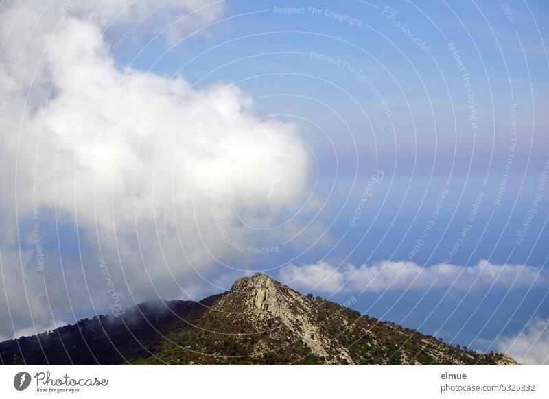 View from Monte Capanne to Elba, clouds and the Mediterranean Sea mountain mountain massif outlook Blog Granodiorite stone mountain hiking Fear of heights