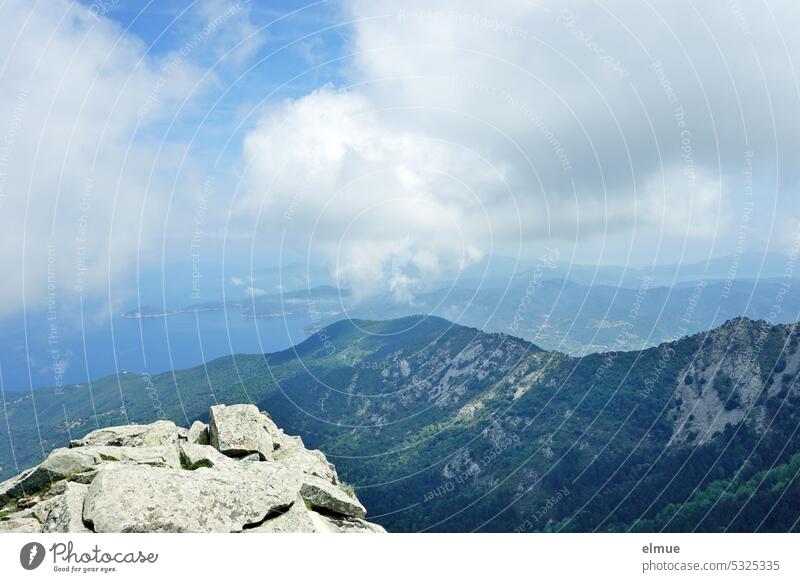 View of Elba and the Mediterranean Sea from Monte Capanne mountain mountain massif outlook Blog Granodiorite stone mountain hiking Fear of heights