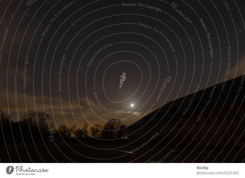 Full moon with starry sky above the Vogelsang Star Observatory in the International Star Park Eifel National Park, Germany Moon Night Astronomy Starry sky