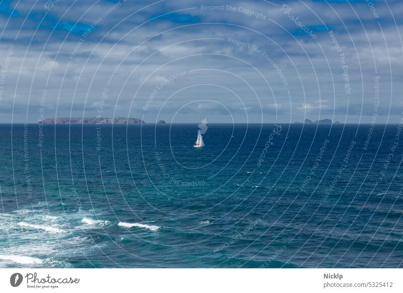 A sailboat on the Atlantic Ocean - Atlantic - in front of the Berlengas (Berlenga Grande) near Peniche, Portugal peniche ocean Archipelago Sailboat Lighthouse