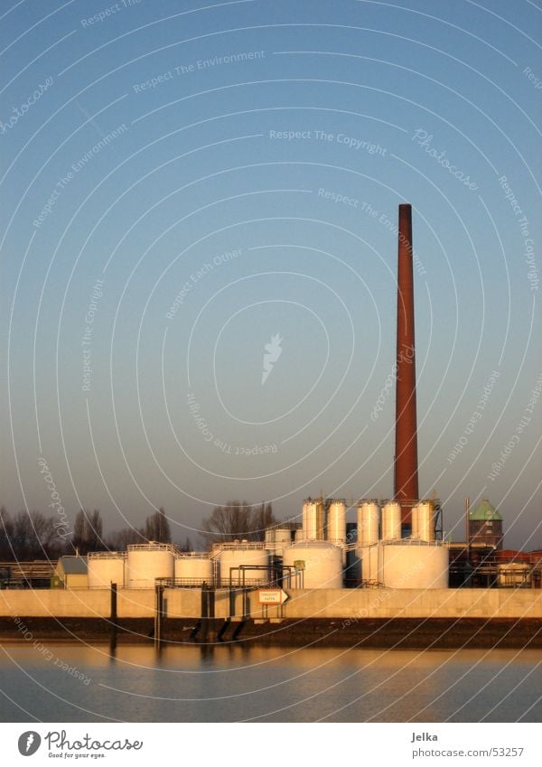 industry rocks Factory River Tower Chimney Industrial Photography Harburg Elbe Hamburg Colour photo Sewage plant Exterior shot