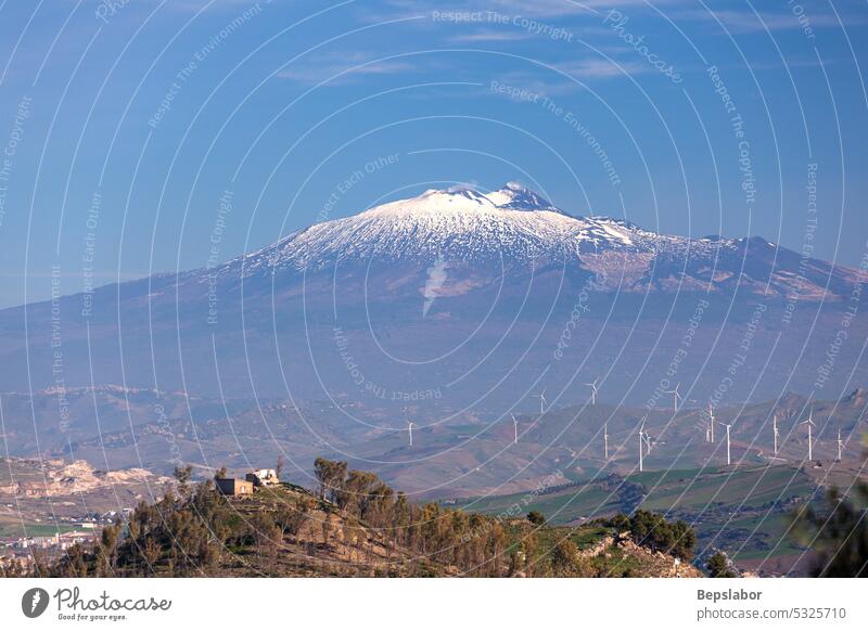 Etna and the panoramic view of the ancient greek city of Morgantina, in Sicily archaeology ruin italy site agora archaeologic enna morgantina etna volcano