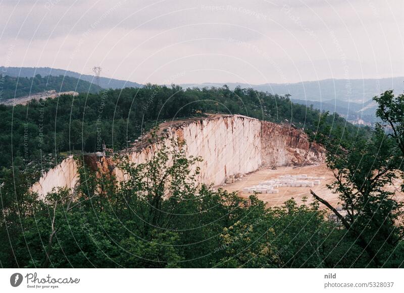 Quarry near Brescia - Botticino, marble botticino Marble Italy Exterior shot Limestone Stone Rock White Landscape Hill Mountain Colour photo Analogue photo