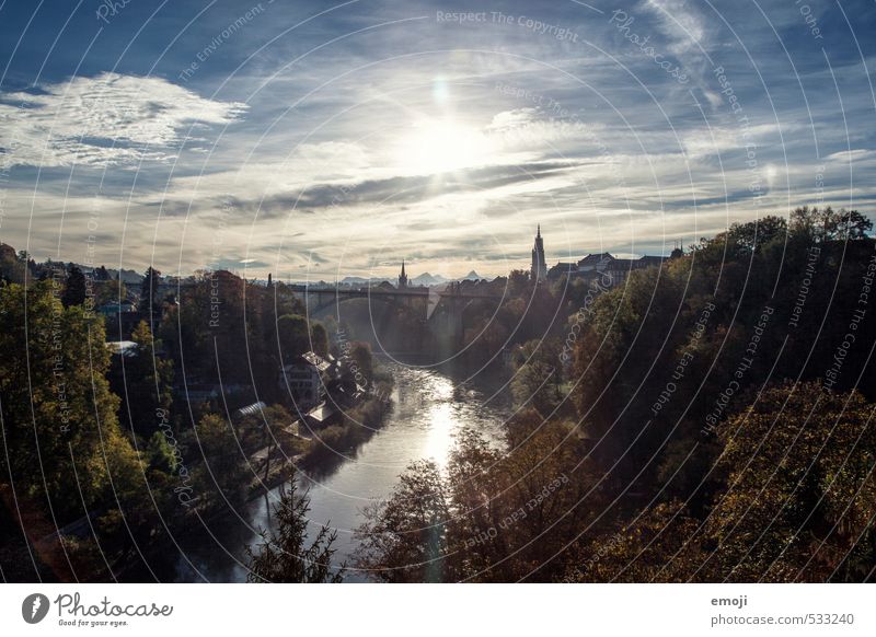 Bern Environment Nature Landscape Sky Beautiful weather River Town Capital city Skyline Bridge Landmark Natural Blue Berne Switzerland Tourism Colour photo