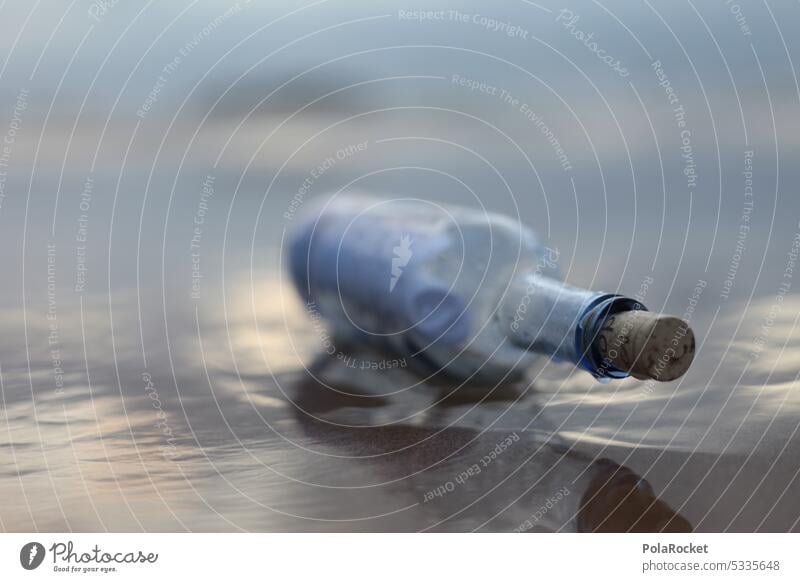 #A0# Message in a bottle Letter (Mail) communication Neck of a bottle Bottle lid genie in the bottle Colour photo Deserted Glass Close-up Island coast