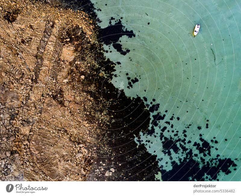 View of sailing and motor boats in a bay in Brittany III Long shot Bird's-eye view Deep depth of field Contrast Shadow Light Copy Space top Copy Space bottom