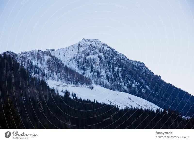 Snowy mountain slope with forest forest landscape winter landscape Snowscape Slope snow-covered snow-covered trees Winter forest Mountain forest Winter magic