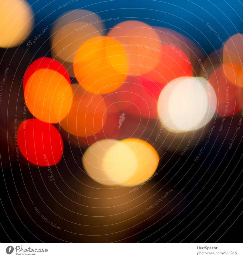 Bright Lights, Big City Transport Road traffic Motoring Street Crossroads Car Esthetic Beautiful Orange Red White Blur Circle Pool of light Car headlights